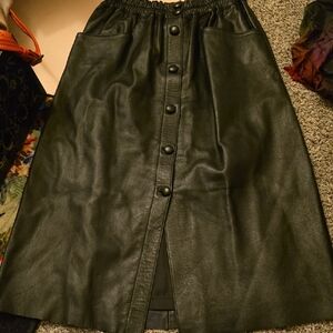 Black Leather Button-Front Skirt